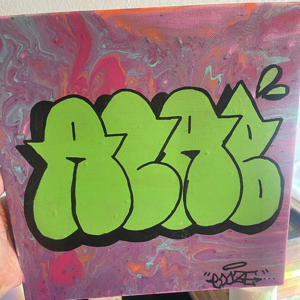 Vibrant Green Graffiti Canvas Art
